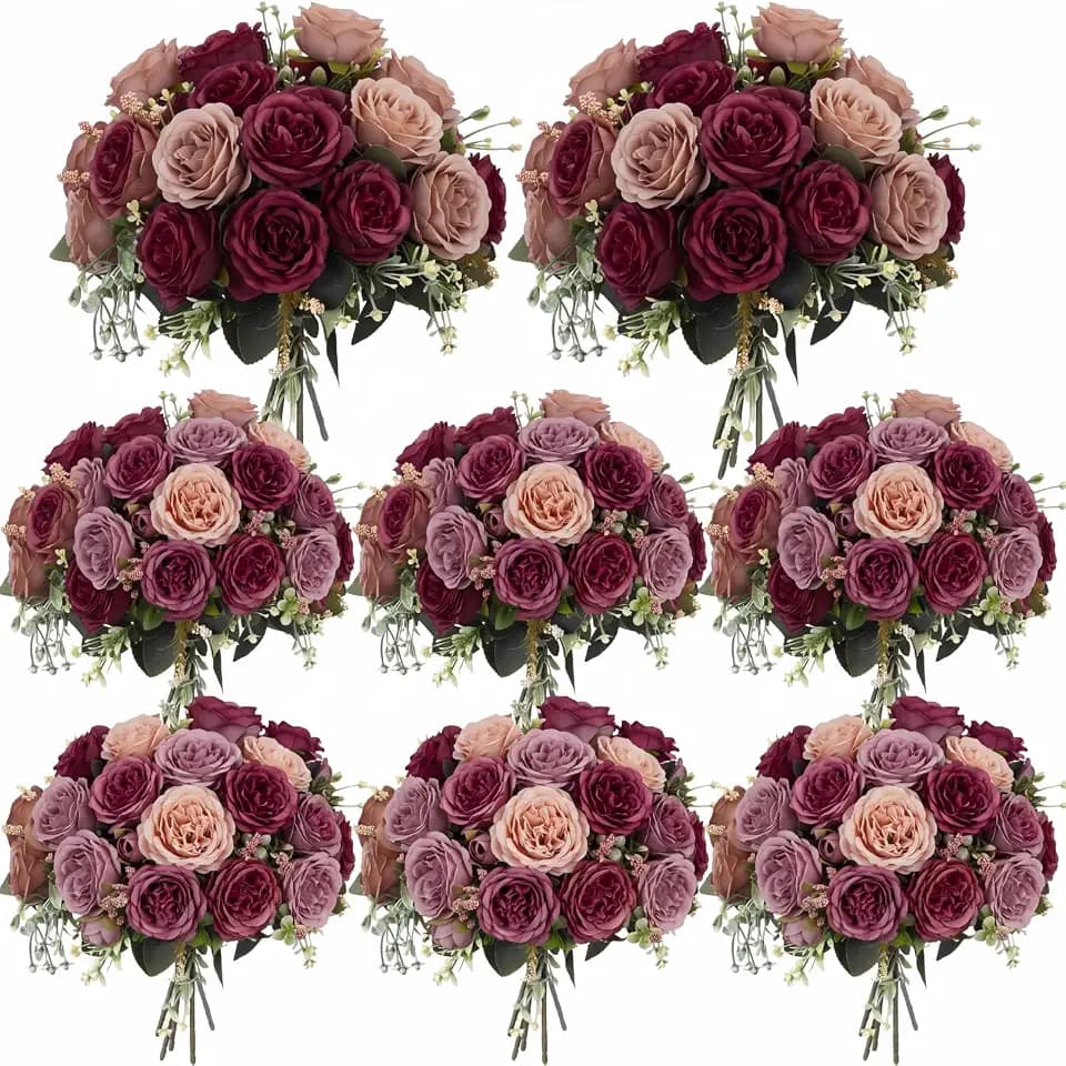 Geosar 8 Bundles Artificial Peonies Flowers,Apricot, Dark Red
