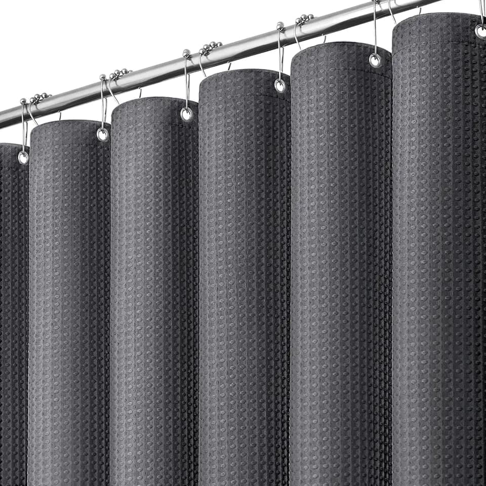 Dynamene Extra Long Waffle Shower Curtain 256GSM Fabric 72x84 Charcoal Grey
