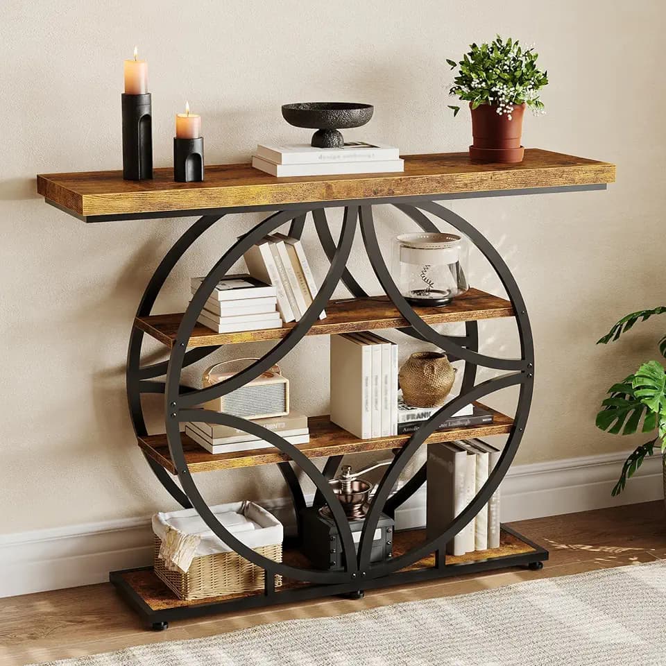 Garvee 41.3" Entryway Table, Small Modern Console Table with Circle Base