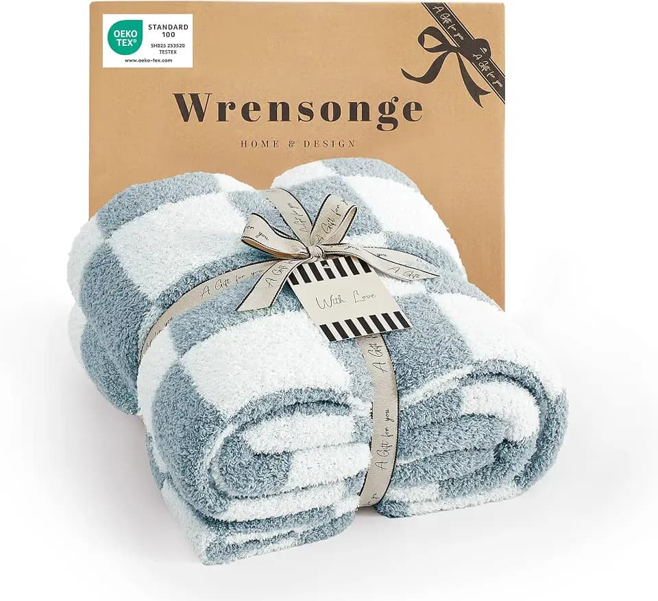 WRENSONGE Soft Checkered Throw Blanket for Couch-Cozy Warm Knitted Blankets