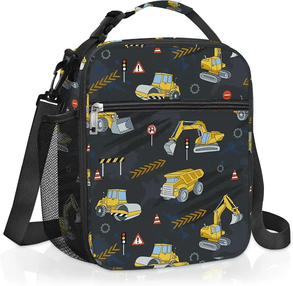 Clastyle Car Insulated Kid Lunch Bag for Boy Lunch Box, Black Truck