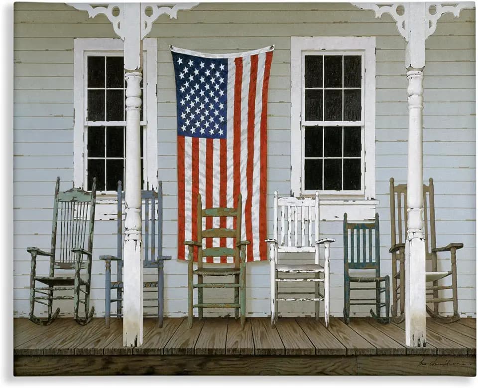 Americana Porch Rocking Chair, 36 x 48 Inch Canvas Wall Art