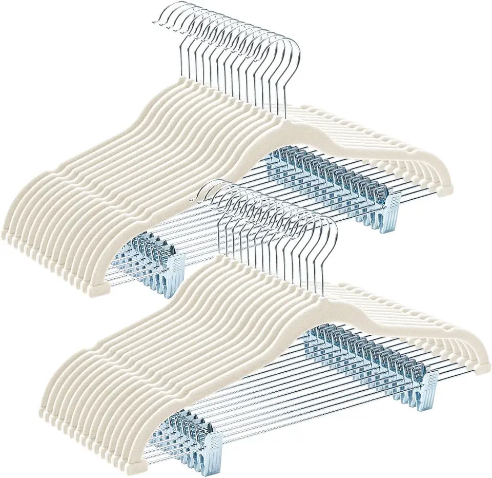 HOUSE DAY Velvet Skirt Hangers with Adjudtable Clips 30 Pack, Ivory