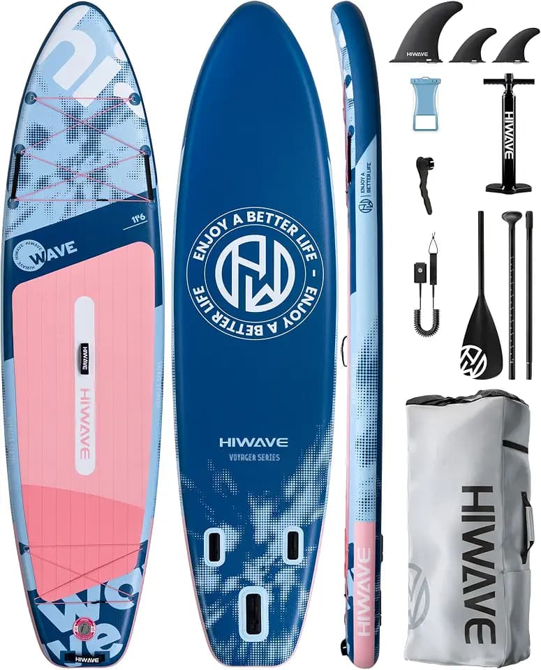Hiwave Inflatable Stand Up Paddle Board Extra Wide 35 Inch Stable All Around Balance Design 450 Pound Capacity 11'6"*35"*6" for Lake Ocean Yoga Touring W/Seat Paddle Ready Beginners Families Couples