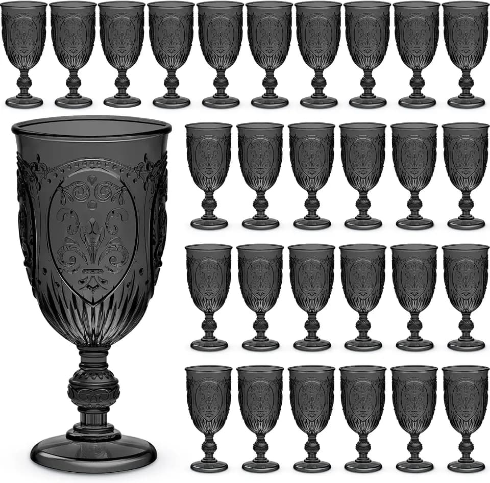 Wiwiqing 48 Pcs Plastic Wine Glasses Vintage Goblets,Black