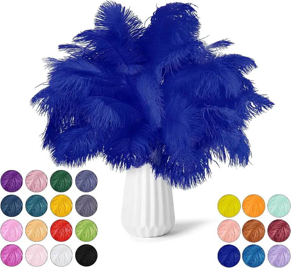 30pcs Royal Blue Ostrich Feathers Natural Bulk 8-10in(20-25cm) Vase Craft Wedding Home Party Centerpieces Christmas Day Decoration
