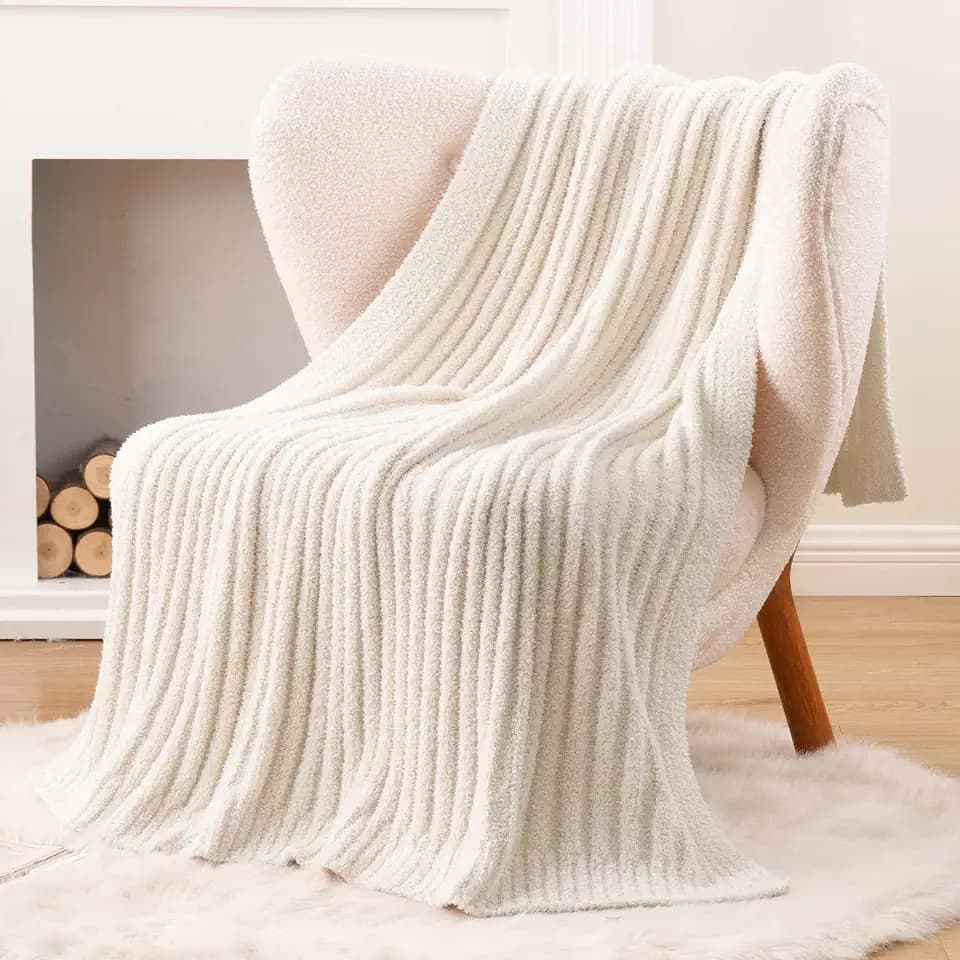 BATTILO White Throw Blanket for Couch, Chenille Throw Blankets, 50"x60"