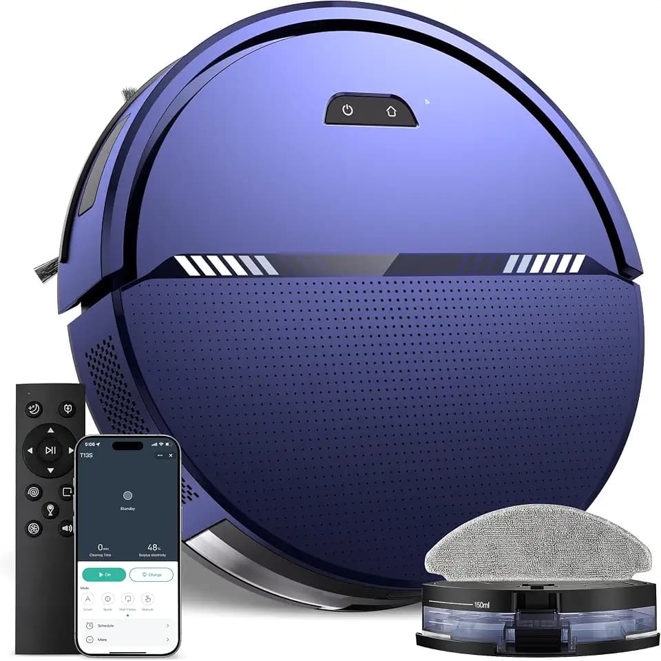 Robot Vacuum and Mop Combo, 8000Pa Strong Suction 2 in 1 Vacuum Robot with Mopping, with Schedule, Wi-Fi/App/Remote, Self-Charging, Slim, Ideal for Hard Floor, Pet Hair, Low-Pile Carpet