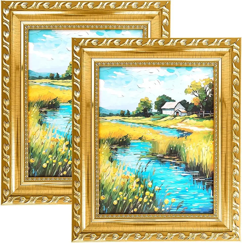 12x16 Picture Frame Gold Vintage, Matted to 8.5x11 Print, 2 Pack