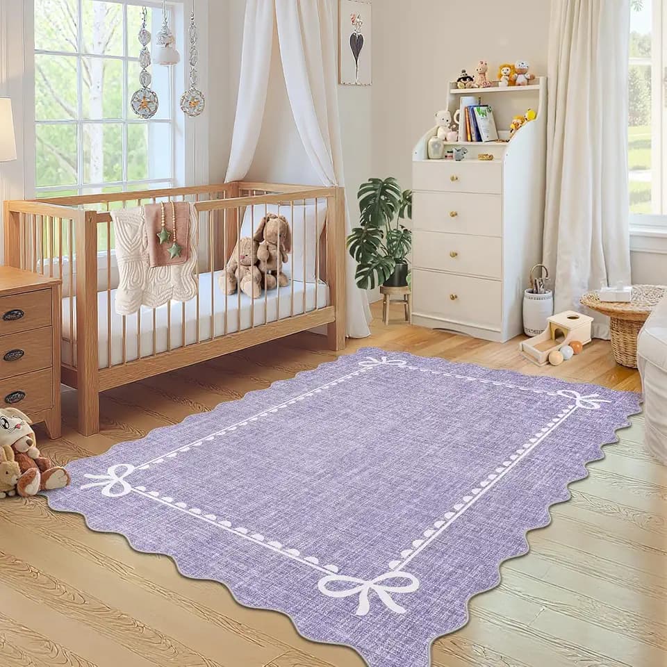 GarveeHome Scalloped Bow Rug 3x5 Washable Purple Rugs for Girls Bedroom