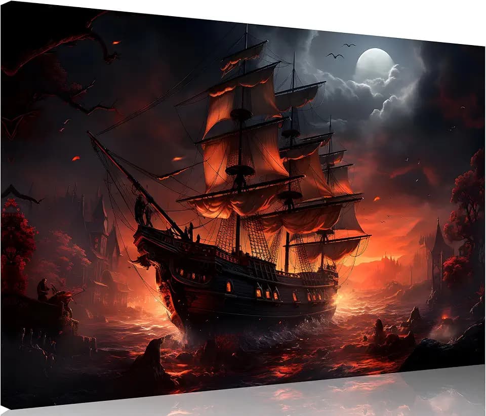 TutuBeer Pirate Wall Art - 16x24 inch Pirate Ship Painting for Home Decor