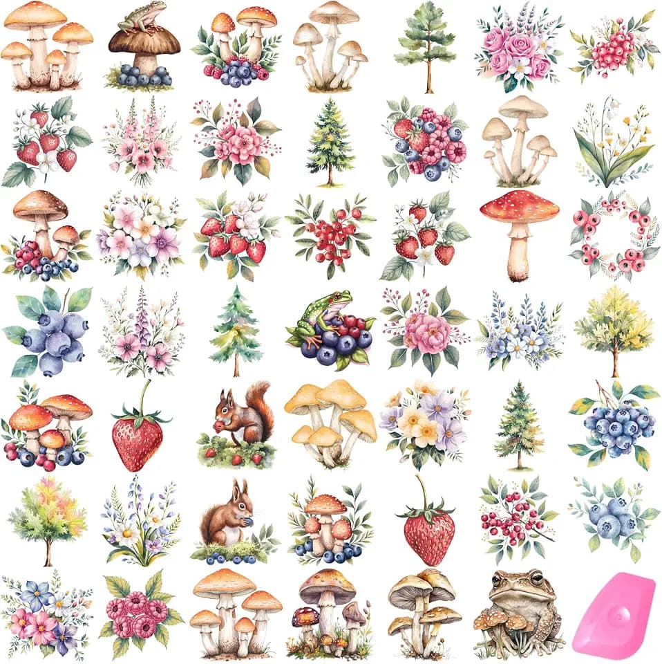 48 Sheets Rub on Transfers for Crafts and Furniture Rub on Transfer Stickers Decals for Wood,2.5 * 2.5inch (Wild Fruit)