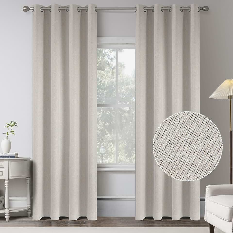 KEQIAOSUOCAI Beige 100% Blackout Linen Curtains 80 Inches Long 2 Panels for Bedroom,Canvas Look Full Black Out Room Darkening Thermal Insulated Window Curtain Panels W50 x L80 Inch Length