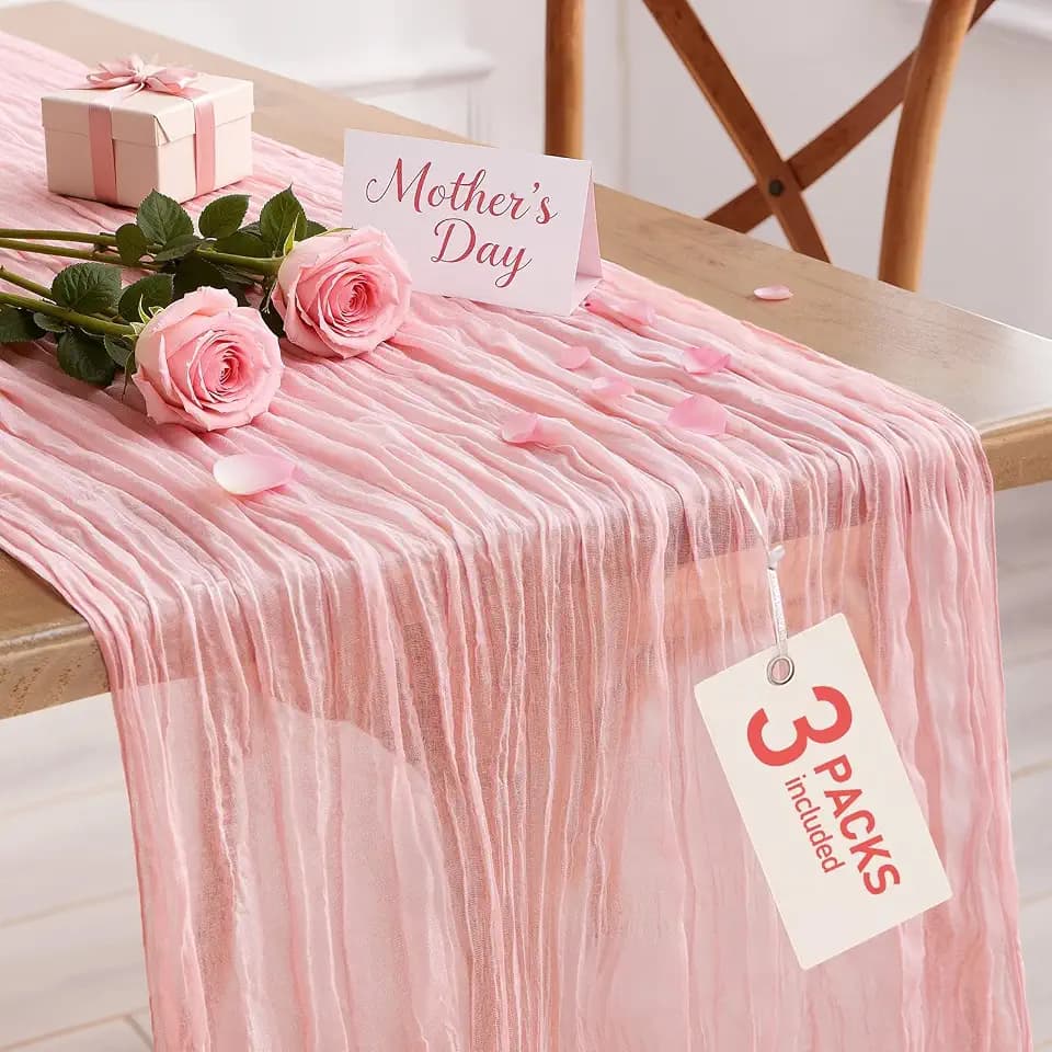 Pureegg 3 Pack Cheesecloth Table Runner 120 Inch Dusty Pink