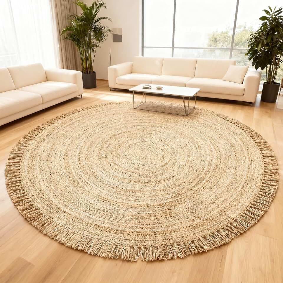 Hand Woven Jute Round Rug, Natural Reversible Boho Area Rug for Entryway, Kitchen, Living Room and Bedroom I Farmhouse Indoor Floor Rug - 5ft, Circular
