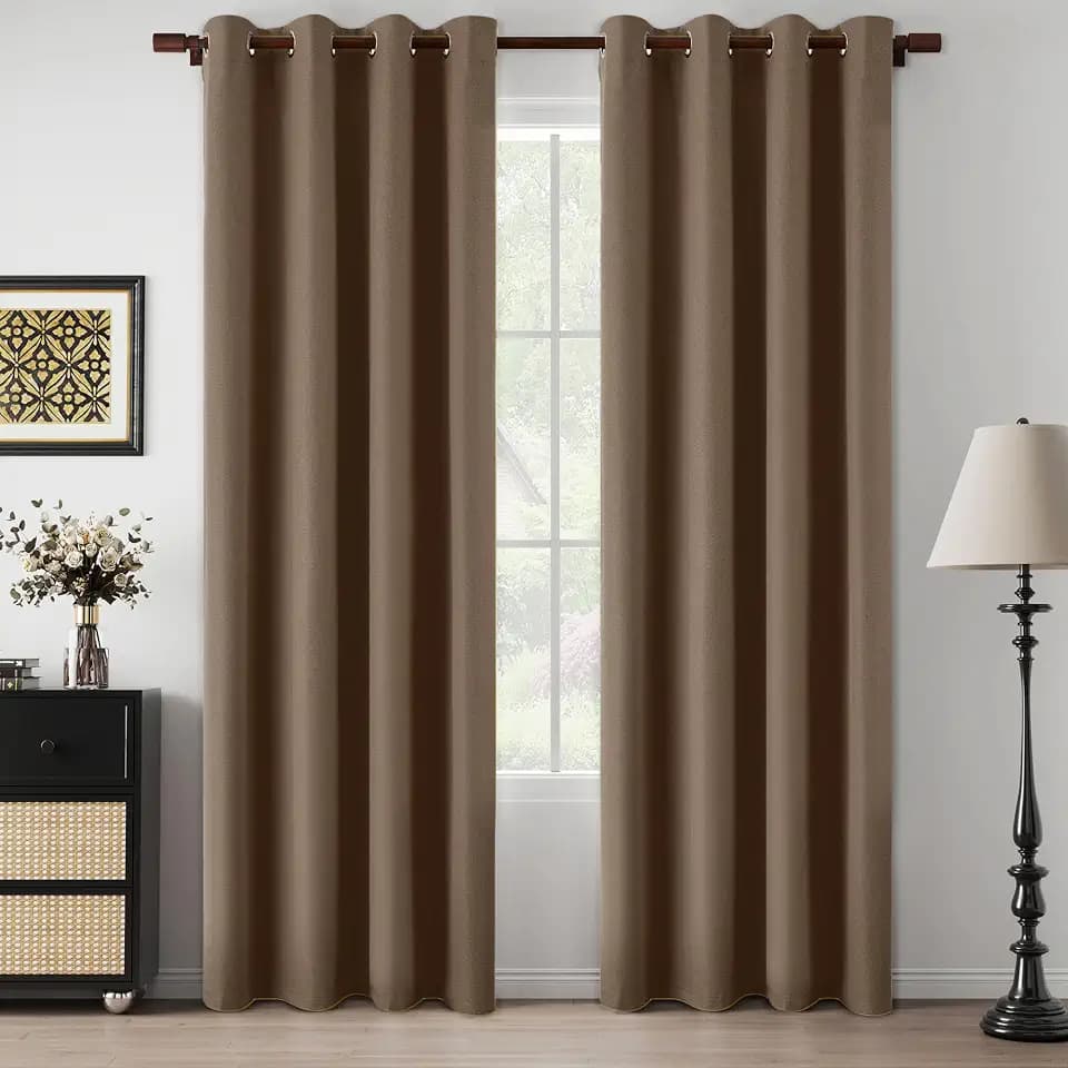 Full Blackout Taupe Linen Curtains 90 Inch Length 2 Panels