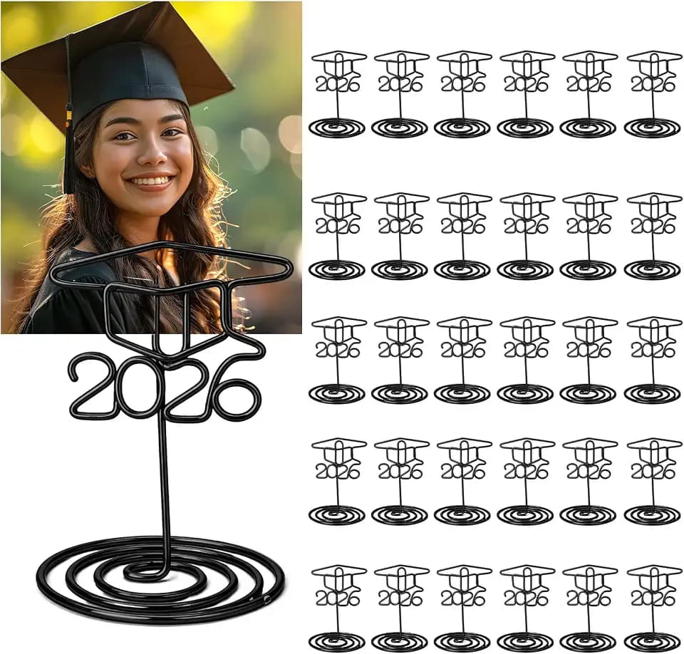 Rtteri 30 Pcs 2026 Grad Cap Graduation Picture Display 2 Inch Black Photo Holders for Centerpieces Graduation Table Number Holders Card Stands for Class of 2026 Grad Party Supplies