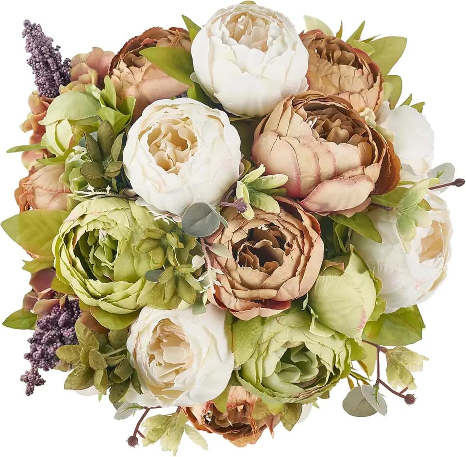 Mkono Peonies Artificial Flowers, 13 Stems Faux Peonies Real Touch 2 Pack