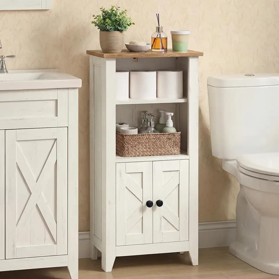VASAGLE Farmhouse Storage Cabinet with 2 Barn Doors, Adjustable Shelves