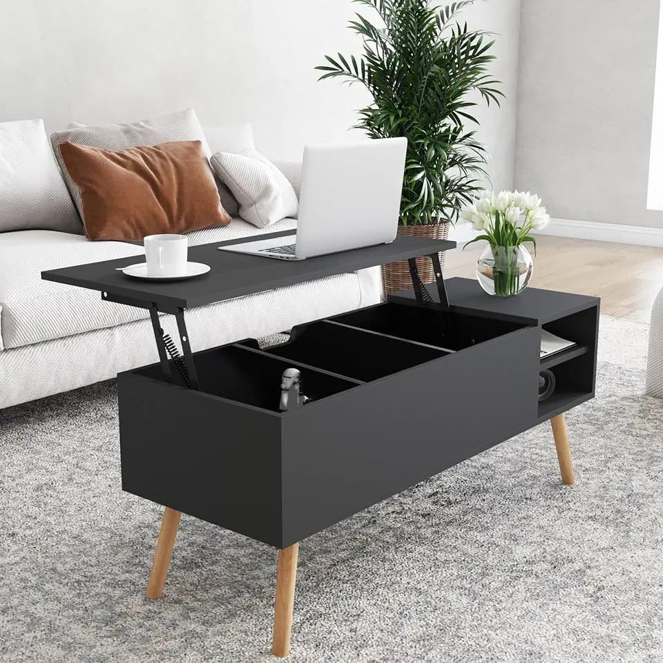 Lift Top Coffee Table Center Table with Hidden Compartment Adjustable Storage Shelf Lift Tabletop Dining Table for Living Room Home Decor Antique Black