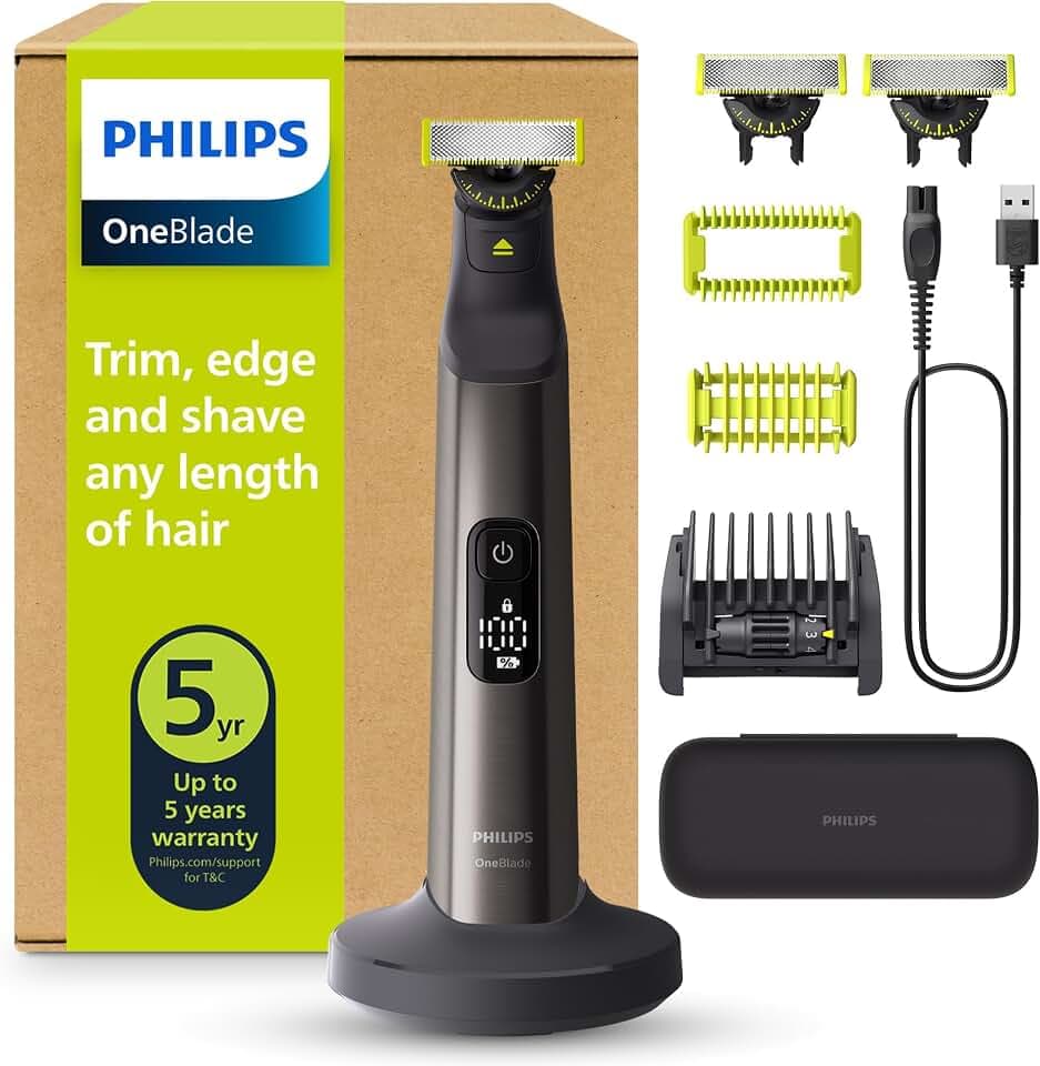 PHILIPS OneBlade Pro 360 Face & Body - elektrischer Rasierer, Trimmer & Bodygroomer, 3 x 360 Klingen, Präzisionskamm, 2x Körperaufsätze, Reiseetui, Ladestation, für Gesicht & Körper (QP6652/35)