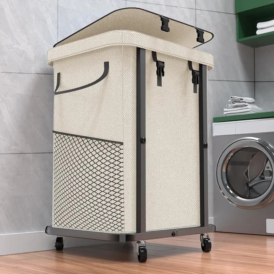 Laundry Basket with Lid, 150L Rolling Laundry Hamper with Wheels White
