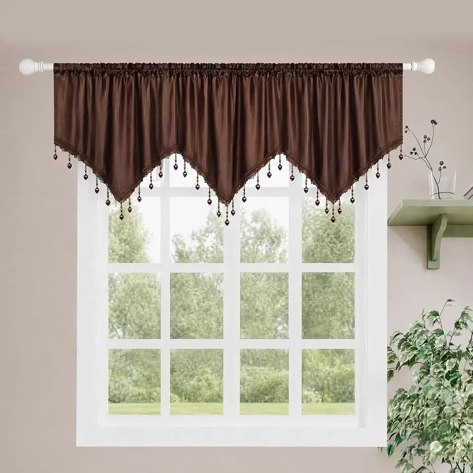 Molaxhome Swag Curtain Scalloped Curtain Valance Drape Sheer Lace Panel 1pc