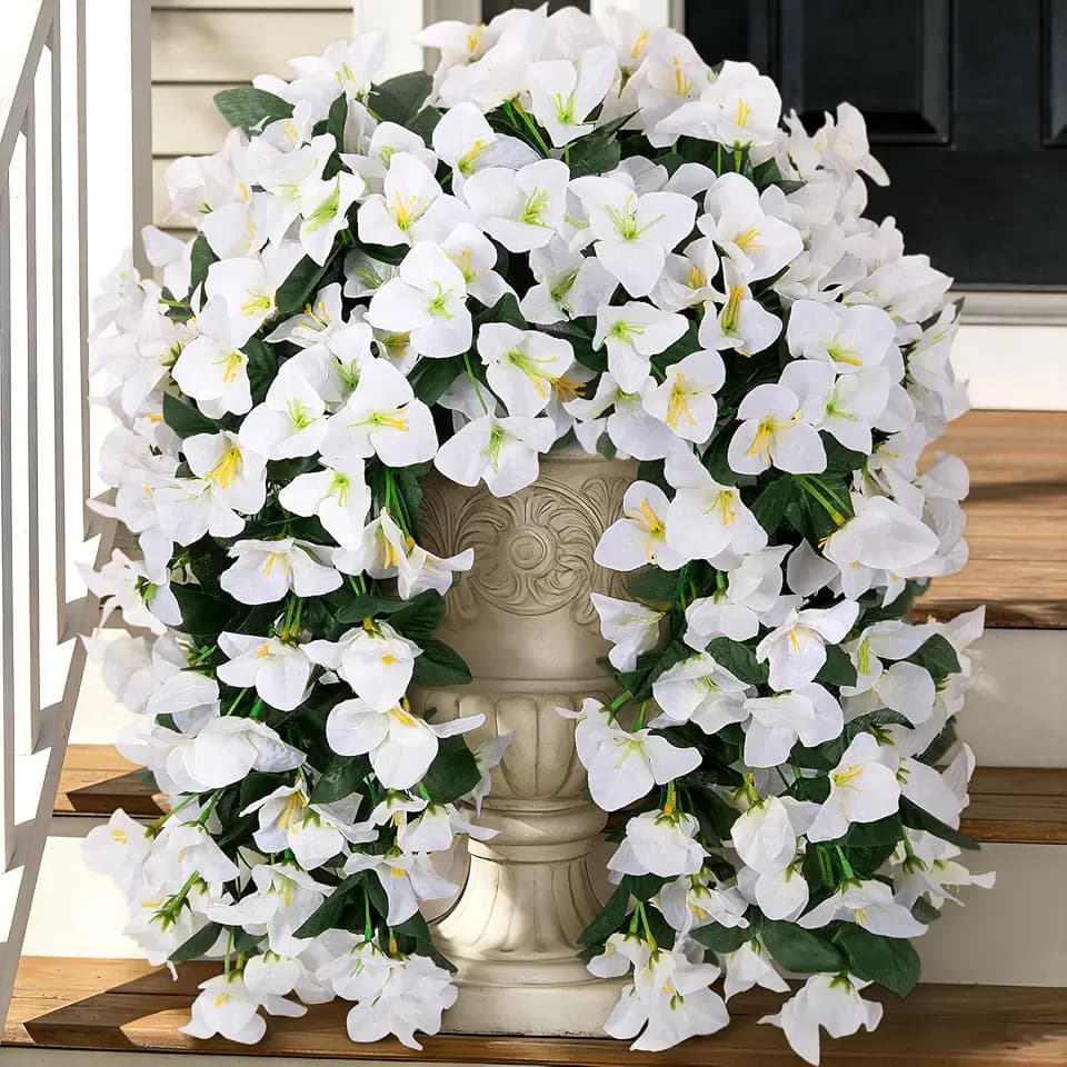 Fake Bougainvillea Artificial Flowers for Outdoors Decoration 2 pcs Faux Hanging Flowers Plants for Outdoor Planters UV Resistant Silk Bougainvillea Vines for Front Door Porch Urn Patio Garden