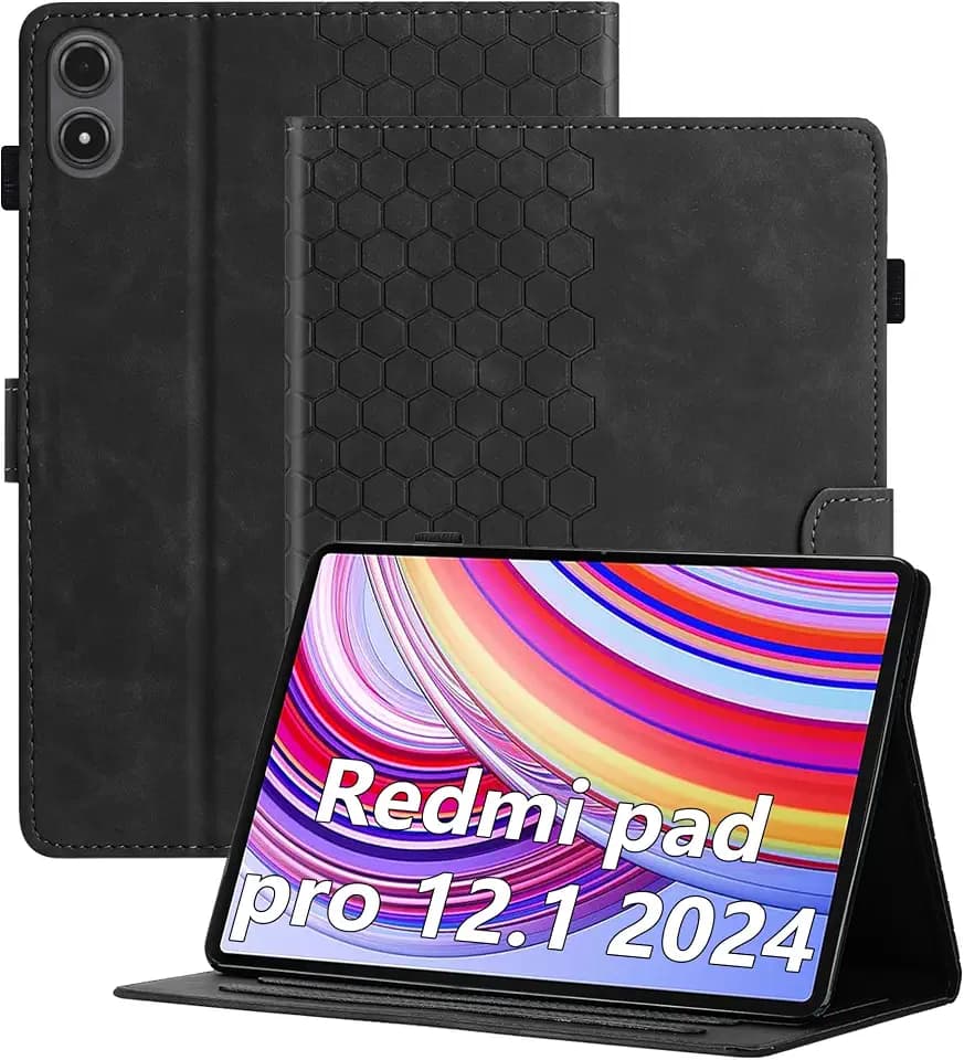 Hülle für Redmi Pad 2 Pro 12.1 Zoll 2025 / Xiaomi Poco Pad 12.1, Flip Case Cover für Xiaomi Redmi Pad Pro 12.1 Zoll Tablette Folio Schutzhülle mit Tasche Ständer PU Lederhülle - Schwarz