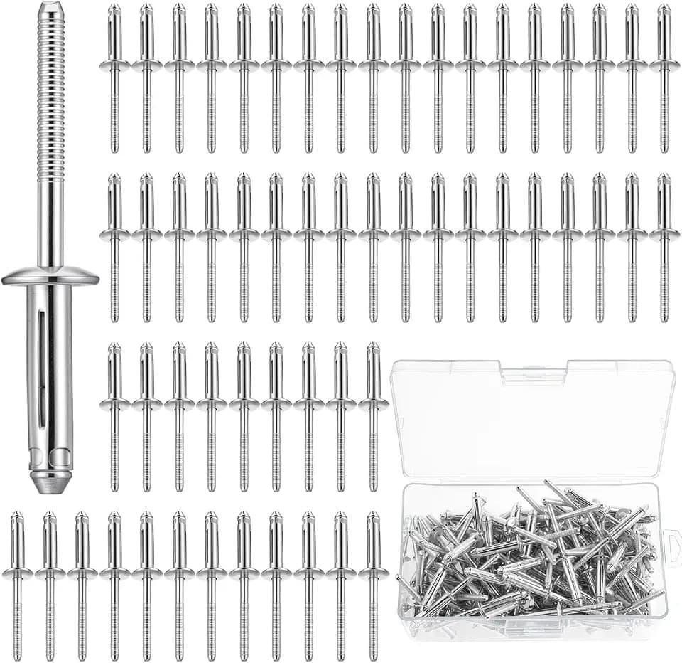 LEIFIDE 100 Pcs 1/4" X 1" Trifold Rivets Assortment, Silver