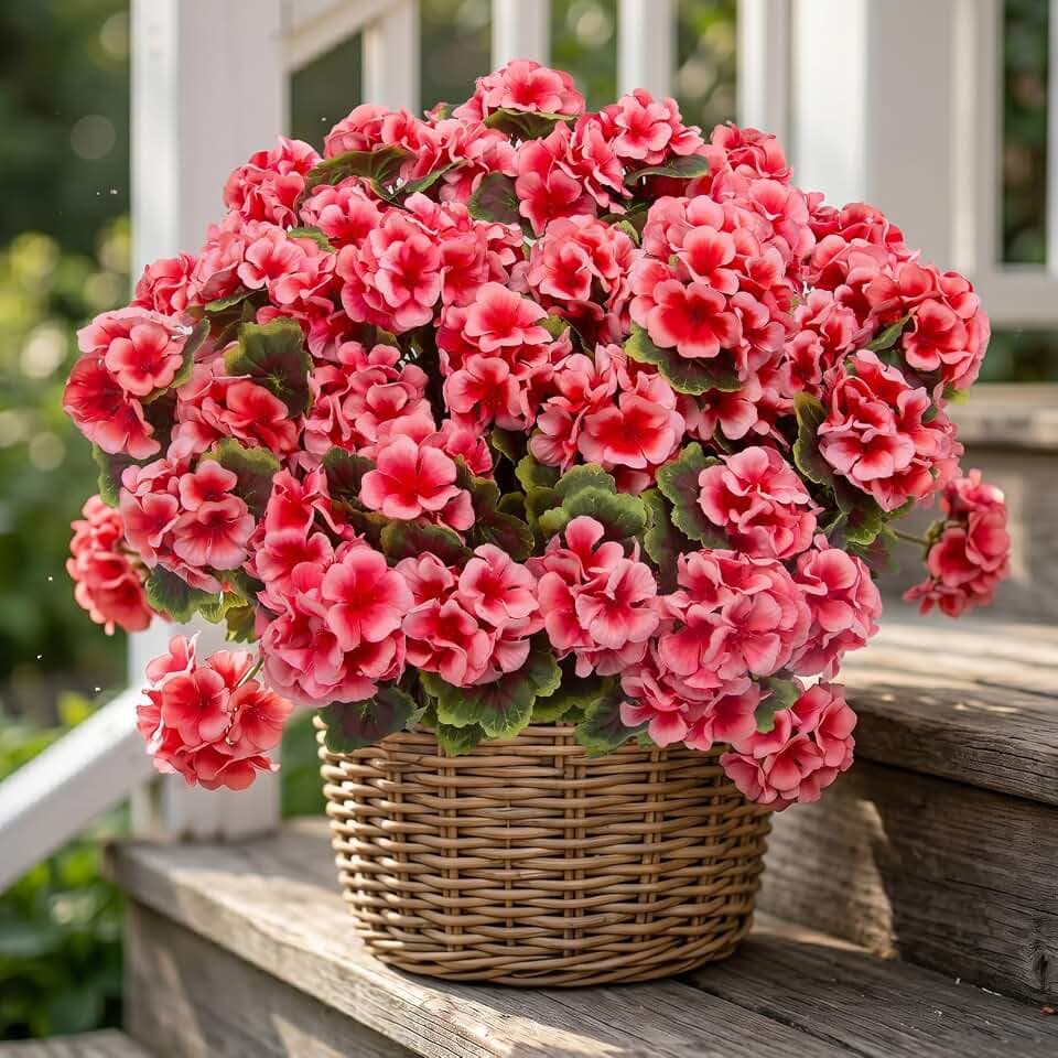 lovemoon 16 Pcs Geraniums Artificial Flowers for Outdoor Decor, Peach