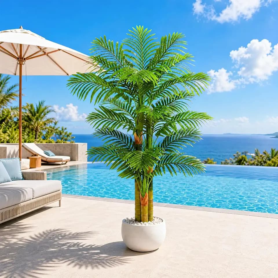 5FT Artificial Golden Cane Palm Tree, Fake Palm Tree UV Resistant