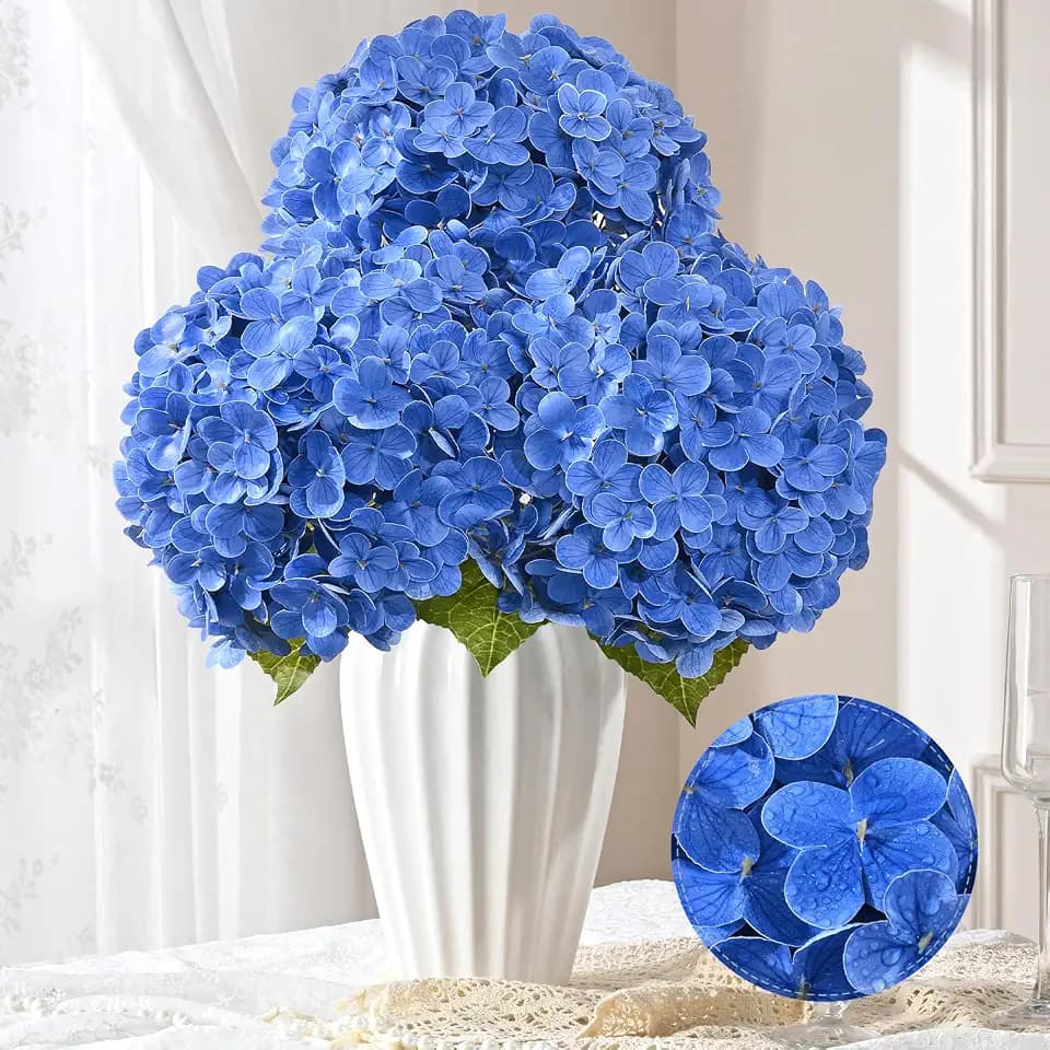 Livole 3 Pcs Hydrangea Artificial Flowers Real Touch Latex Hydrangea, Blue