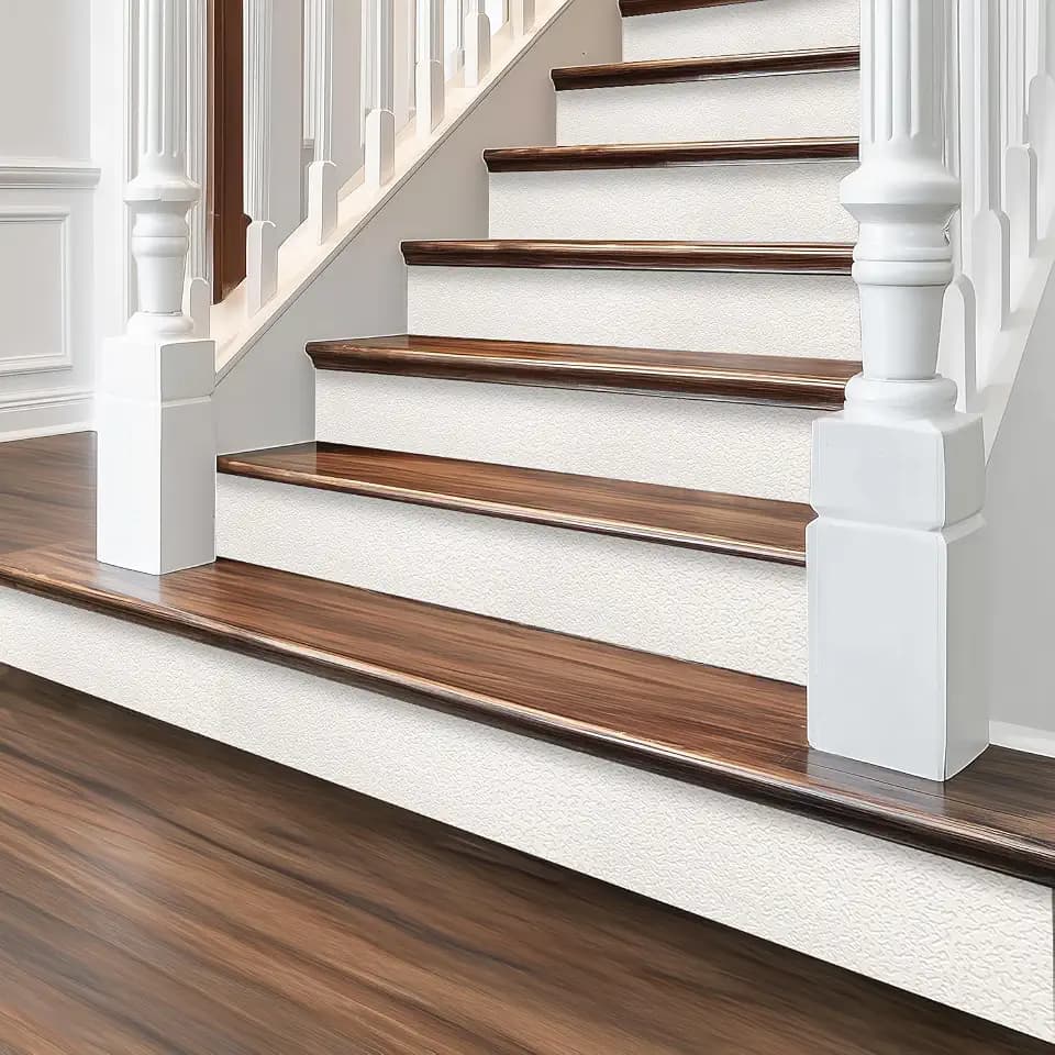 funlife Long Strip Textured Vinyl White Stair Riser Decals Peel and Stick, 7.87"X590.55"