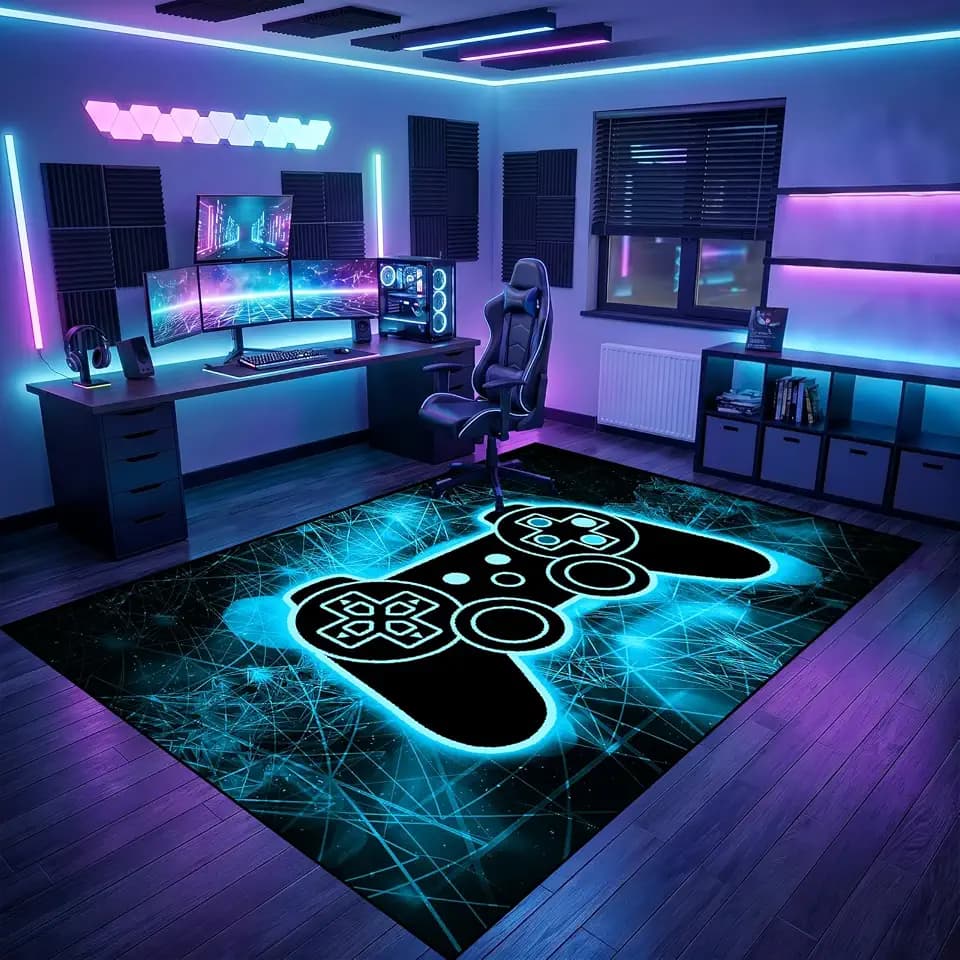 Gaming Video Game Area Rugs for Boys Teens Modern Cool Tech Style Gaming Room Home Decor Gamer Controller Gamepad Pattern Area Rug Floor Carpet Bathroom Mat for Leisure/Living/Bedroom