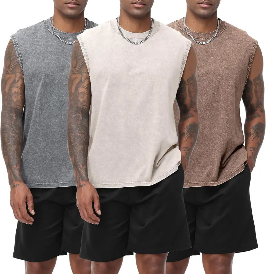 Eisctnd Men's Muscle Tank Top Sleeveless Workout Gym Shirts Vintage Washed