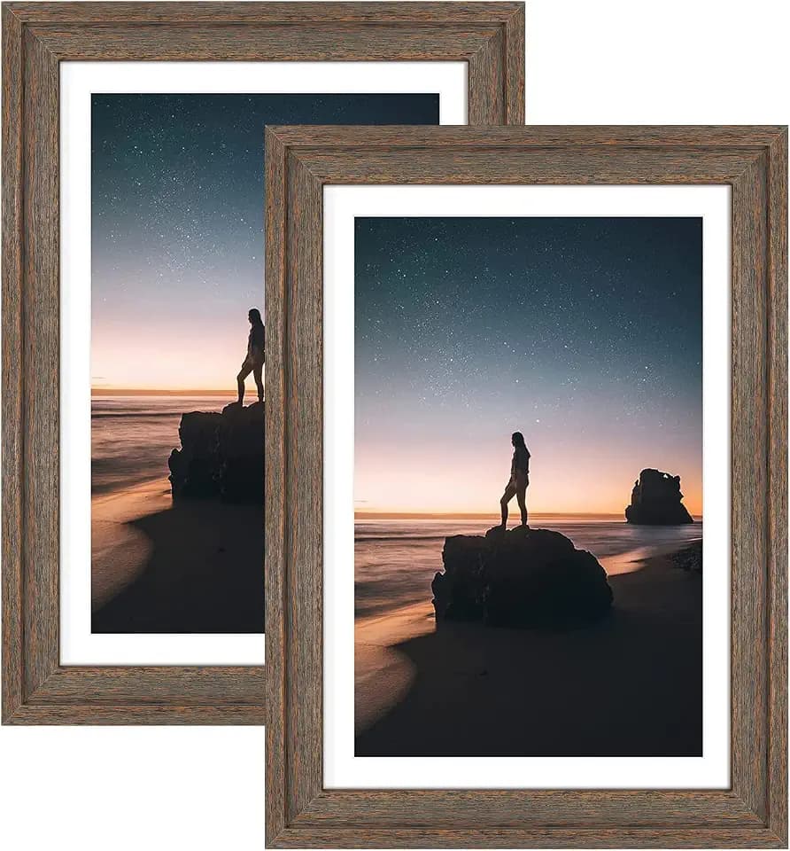 Golden State Art 13x19 Picture Frame - Matted 11x17 Photo Distressed Brown