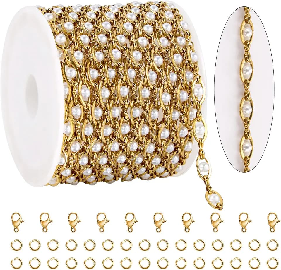 KYUNHOO 13FT Evil Eye Chains for Jewelry Making Faux Pearl Chain Bulk