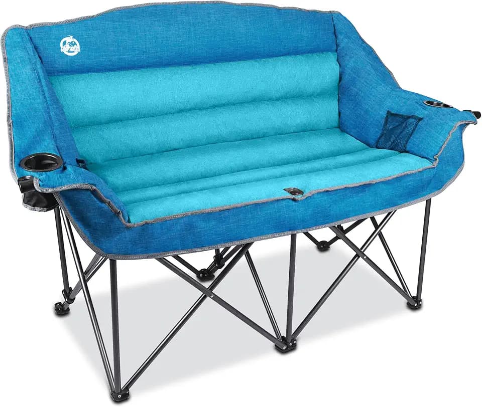 Northroad Oversized Double Camping Chair, Fully Padded Loveseat, Heavy Duty Folding Duo Chair w/Cup Holders, Armrests & Carry Bag, Supports up to 600lbs, Blue