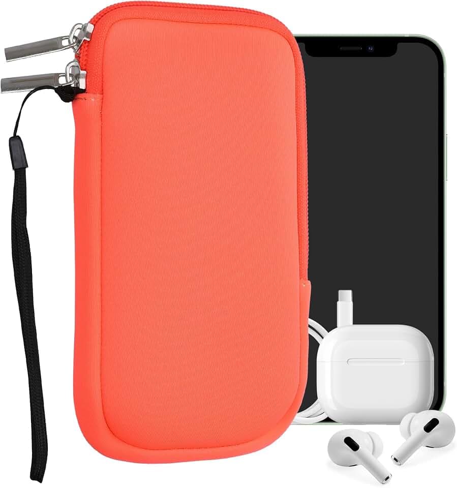 kwmobile Handytasche für Smartphones L - 6,5" - Neopren Handy Hülle Neon Koralle - Handy Tasche 16,5 x 8,9 cm Innenmaße