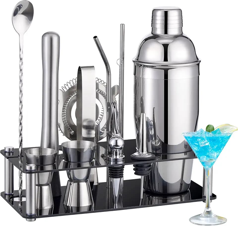 Wukuna Bartender Kit,15 Pcs Cocktail Shaker Bar Tool with Acrylic Stand