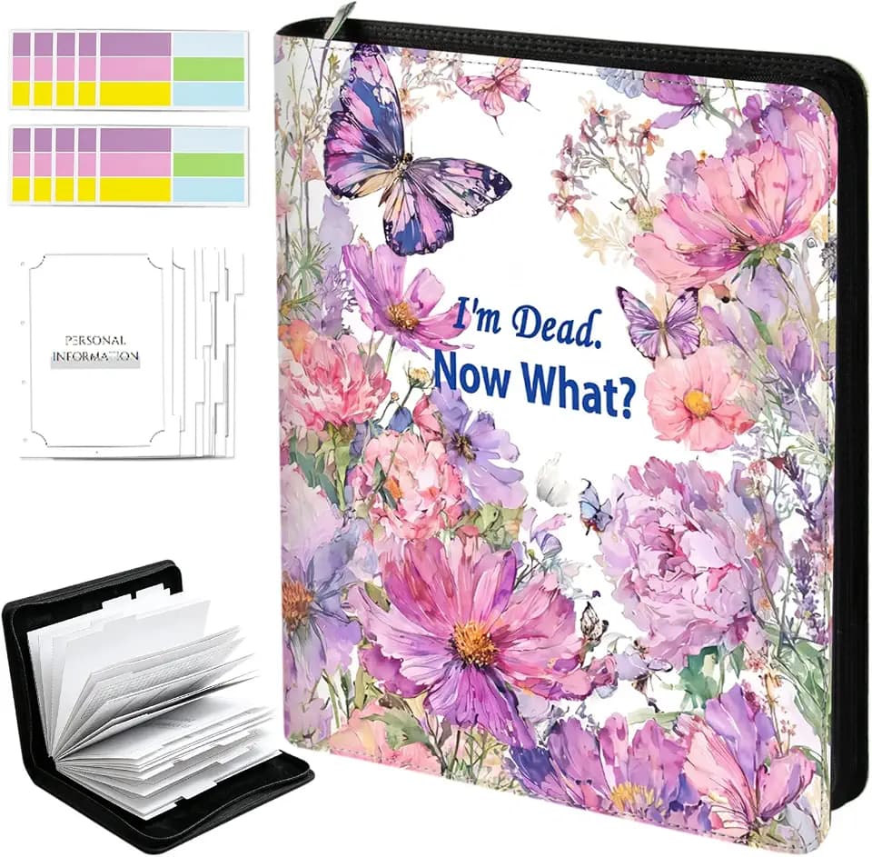 End of Life Planner Binder 10.8"x14.6" for Final Wishes & Estate Planning with Zippered PU Leather Cover,16 Dividers, 60 Blank Labels, 184 guided sheets,When I Die Life Plan Organizer Binder (2)
