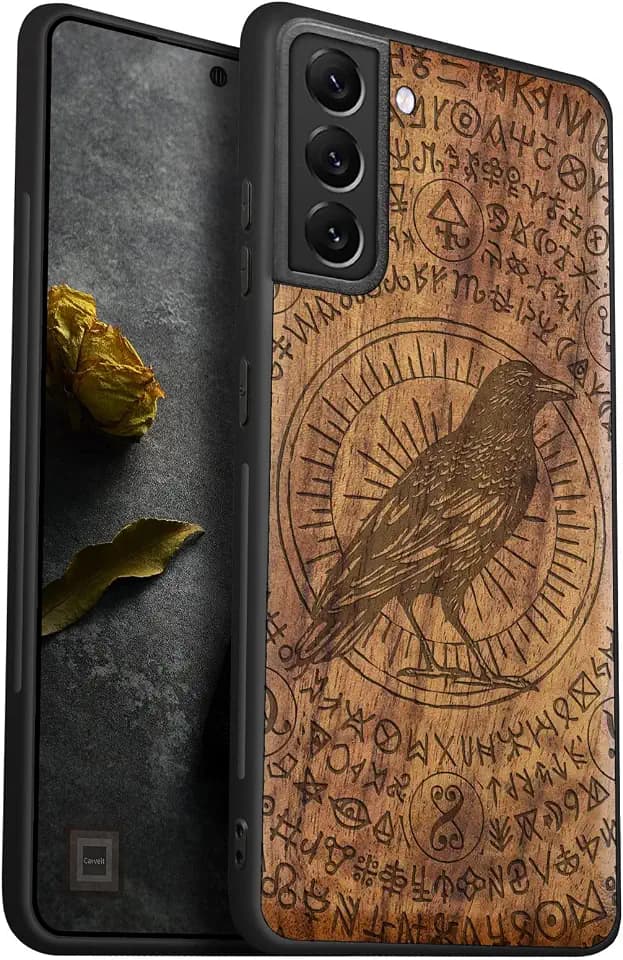 Carveit Wood Case for Galaxy S22 Plus, Raven-Walnut