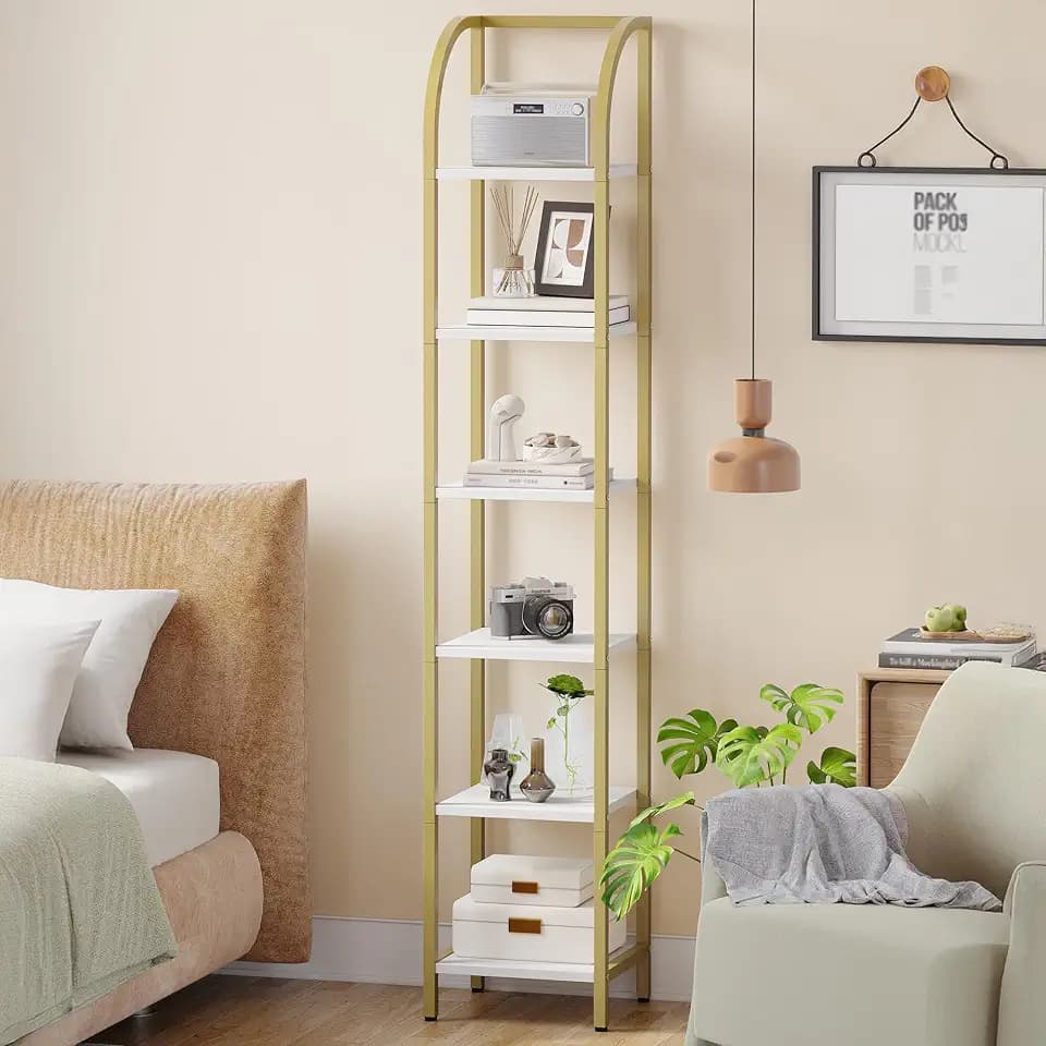 Hzuaneri Bookshelf Narrow Bookcase, Tall Storage Rack with Steel Frame