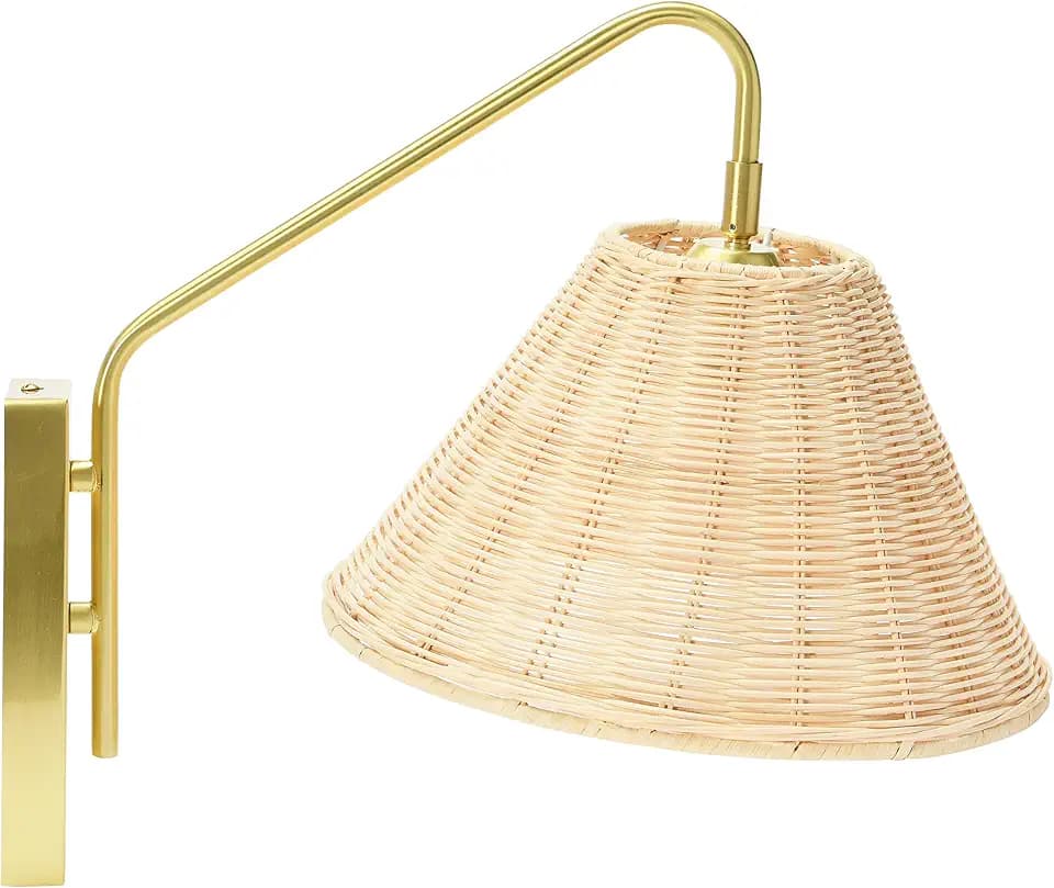 Creative Co-Op Rattan and Metal Wall Sconce, Brushed Brass