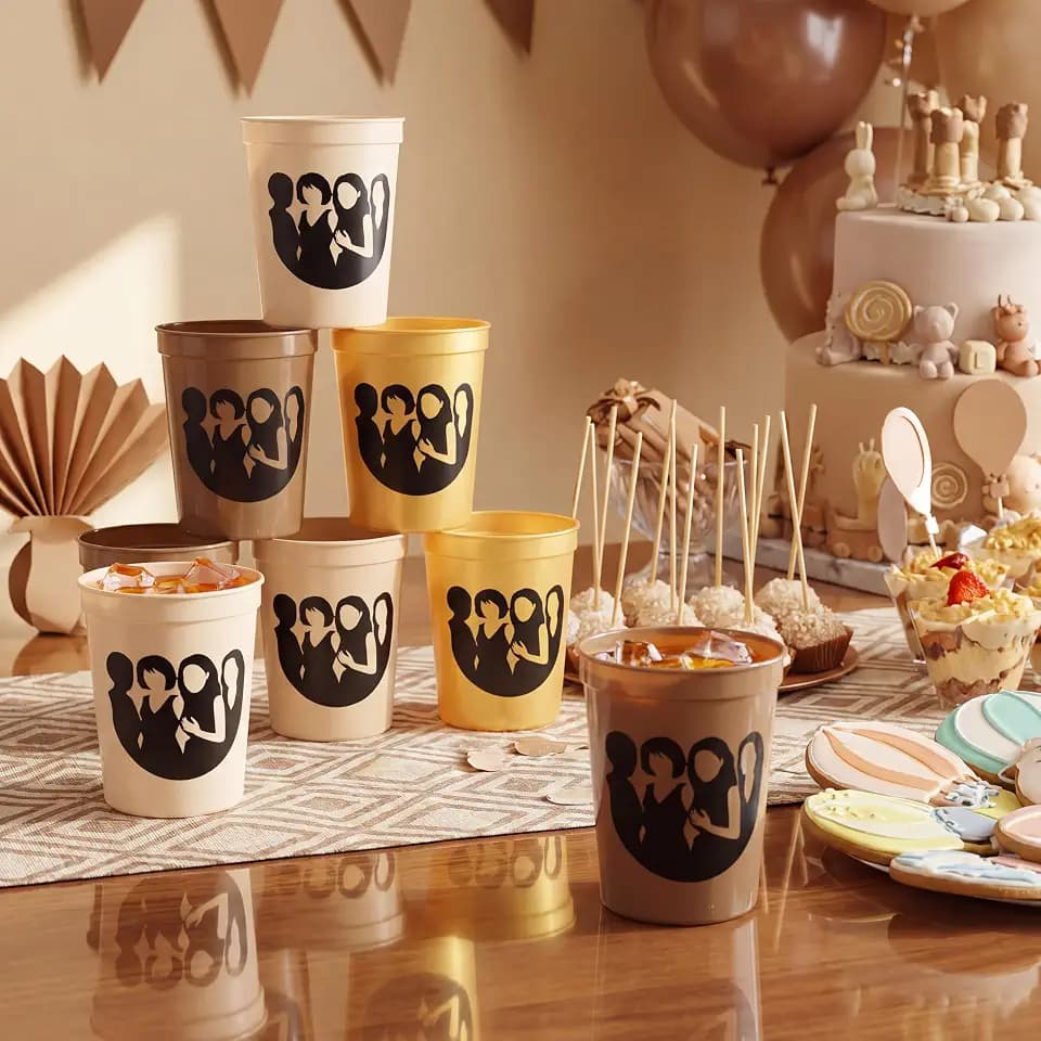 Yungyan 24 Pcs Brown Gold Party Cups 16 oz Reusable Brown Gold Plastic Cups Girls Night Party Tableware for Women Empowerment Celebration Birthday Wedding Favors Decorations