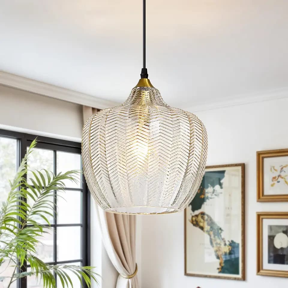 Clear Glass Pendant Lights Kitchen Island Gold Hanging Ceiling Light 9.45"