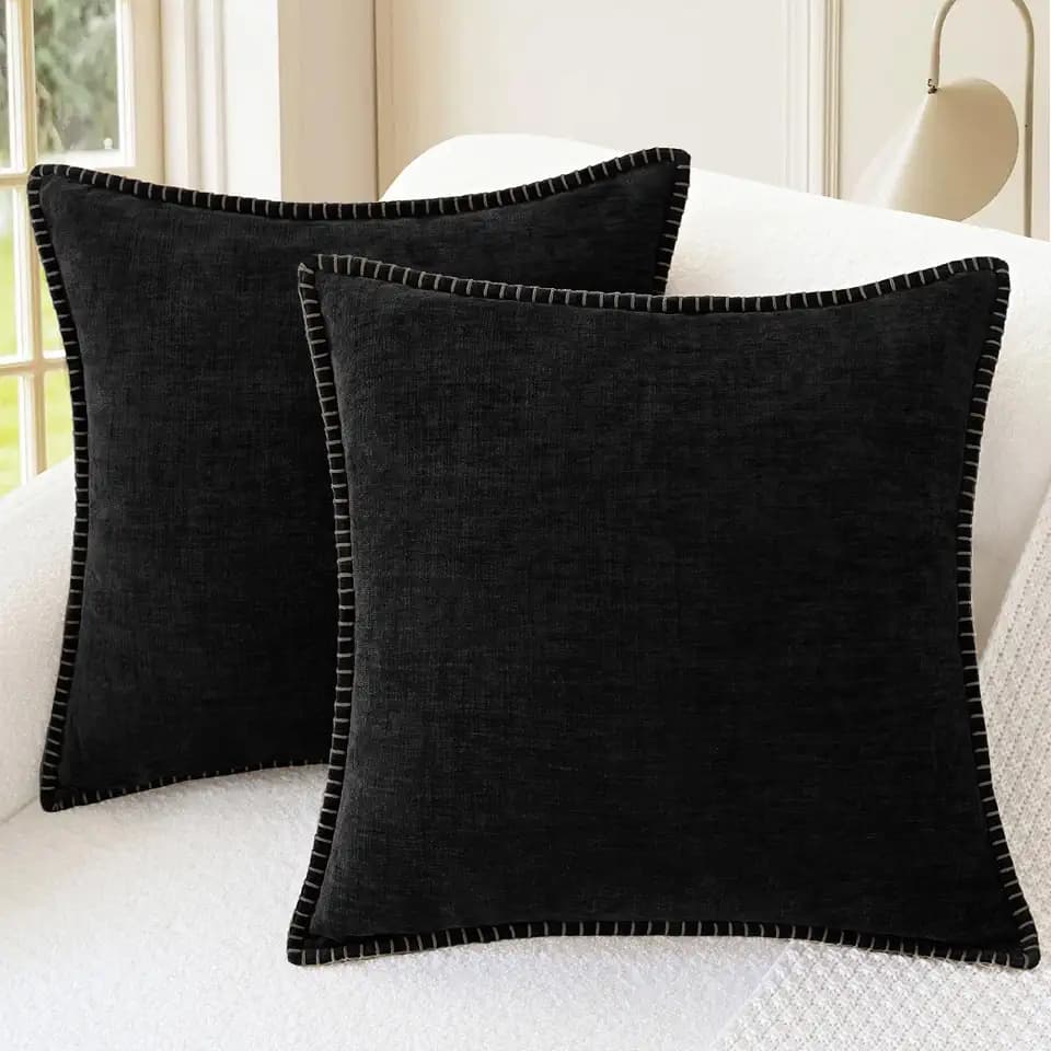 CaliTime Decorative Couch Throw Pillow Covers 24 X 24 Inches Black