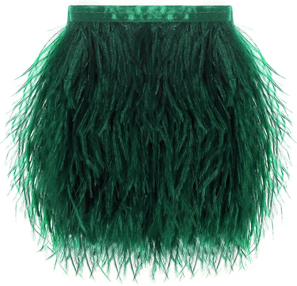 SOGUGOM 1.5Ply Dark Green Ostrich Feather Trim, 4-5 Inch 2 Yards