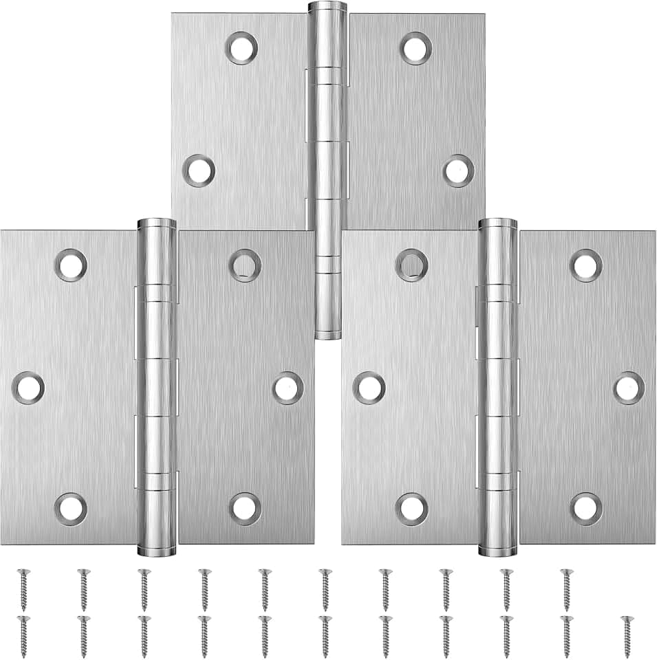 KOLET Ball Bearing Door Hinges, 3.5 x 3.5 Inches, Brushed Nickel, 3 Pack